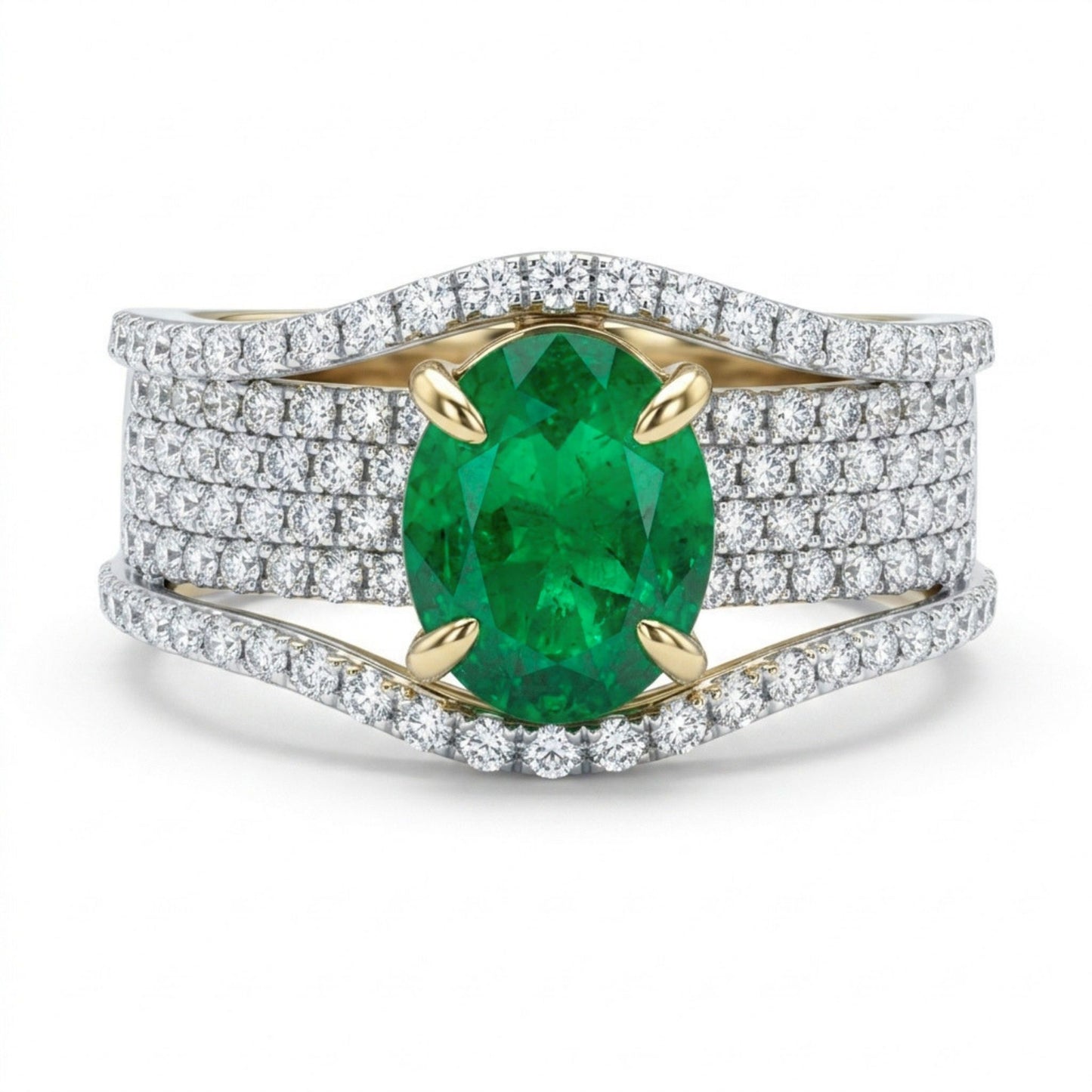 14K 1.42ct Oval Colombian Emerald 1.36cttw VS White Diamonds Ring