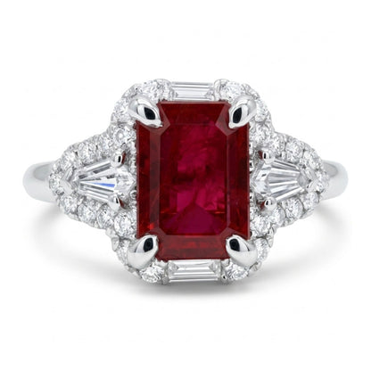 18K 1.22ct Emerald Cut Burma Ruby 0.42cttw White Diamonds Ring