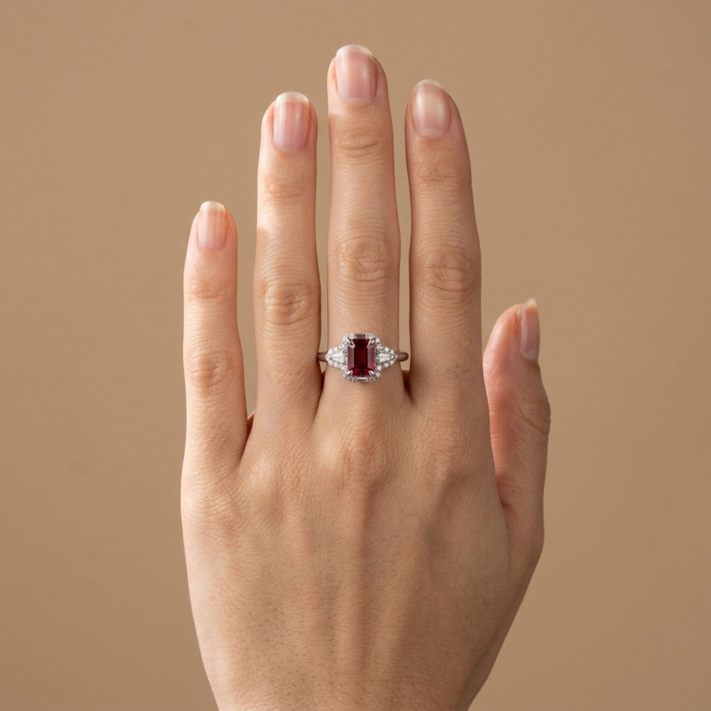 18K 1.22ct Emerald Cut Burma Ruby 0.42cttw White Diamonds Ring
