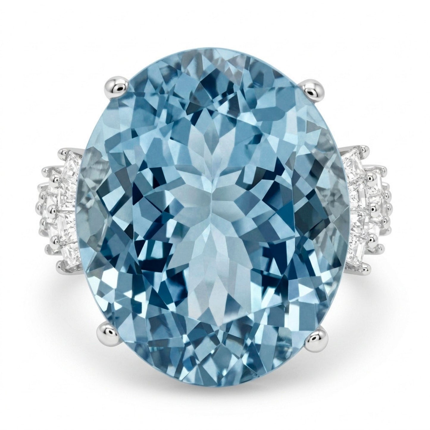 14K 7.87ct Oval Santa Maria Aquamarine 0.46cttw Baguette White Diamond Ring