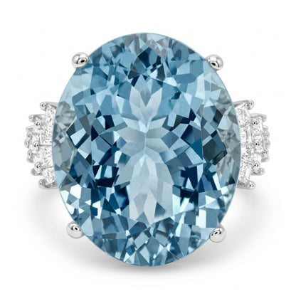 14K 7.87ct Oval Santa Maria Aquamarine 0.46cttw Baguette White Diamond Ring