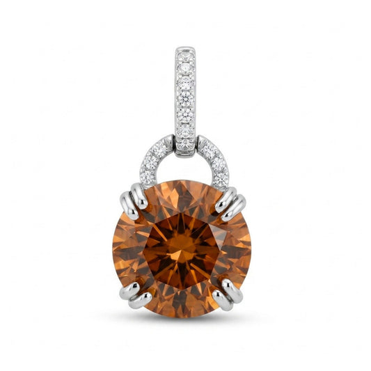 14K 3.98ct Round Orange Zircon 0.05cttw White Diamonds Pendant
