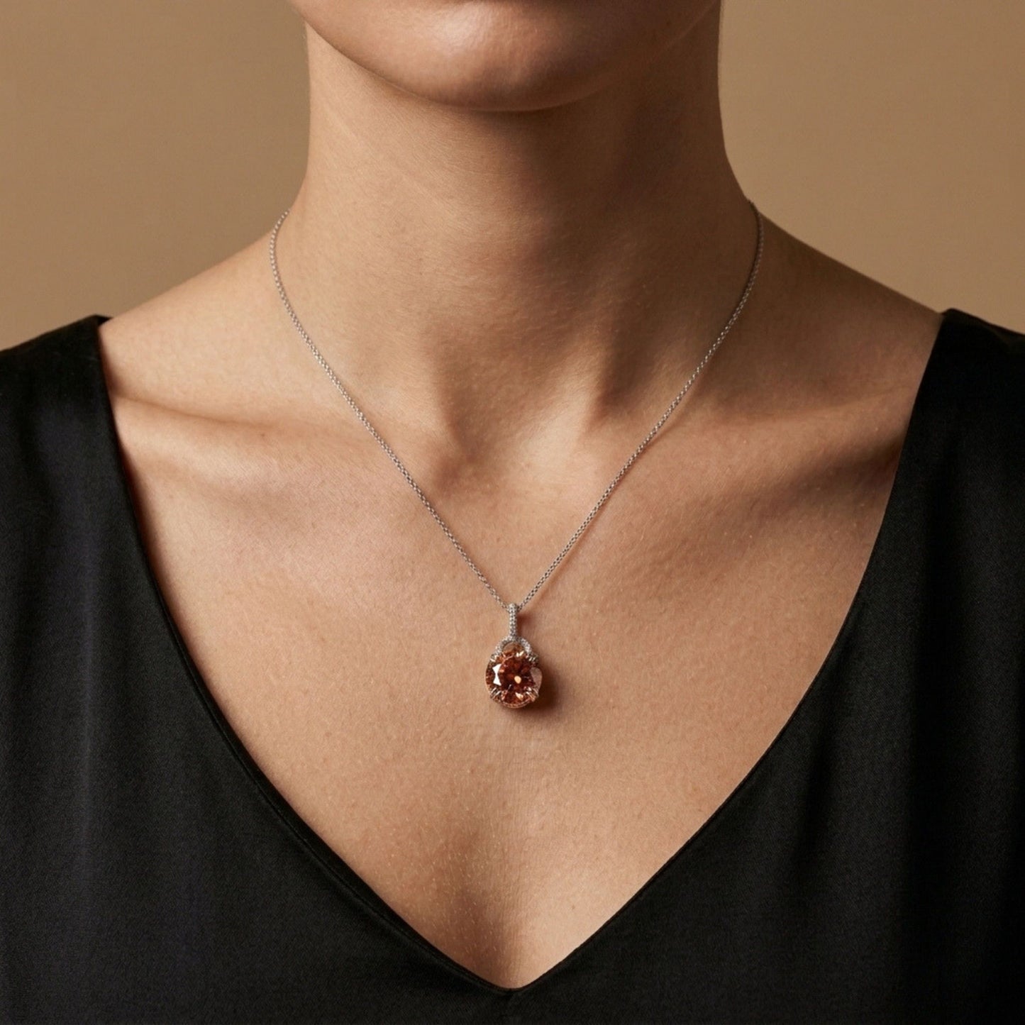 14K 3.98ct Round Orange Zircon 0.05cttw White Diamonds Pendant