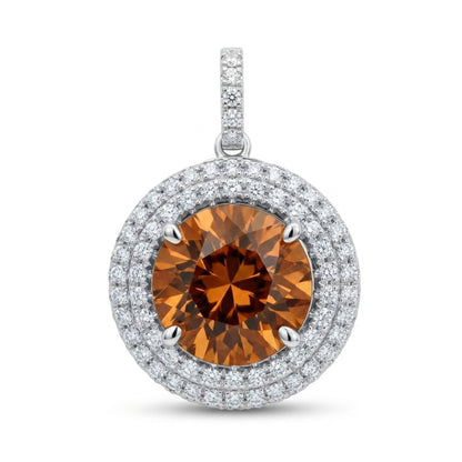 18K 6.11ct Round Orange Zircon 0.75cttw VS White Diamonds Pendant