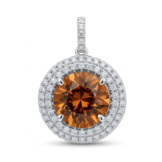 18K 6.11ct Round Orange Zircon 0.75cttw VS White Diamonds Pendant