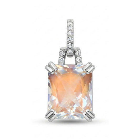 14K 2.65ct Radiant Cut Moonstone 0.06cttw White Diamonds Pendant