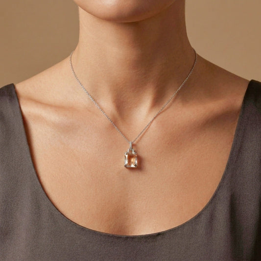 14K 2.65ct Radiant Cut Moonstone 0.06cttw White Diamonds Pendant