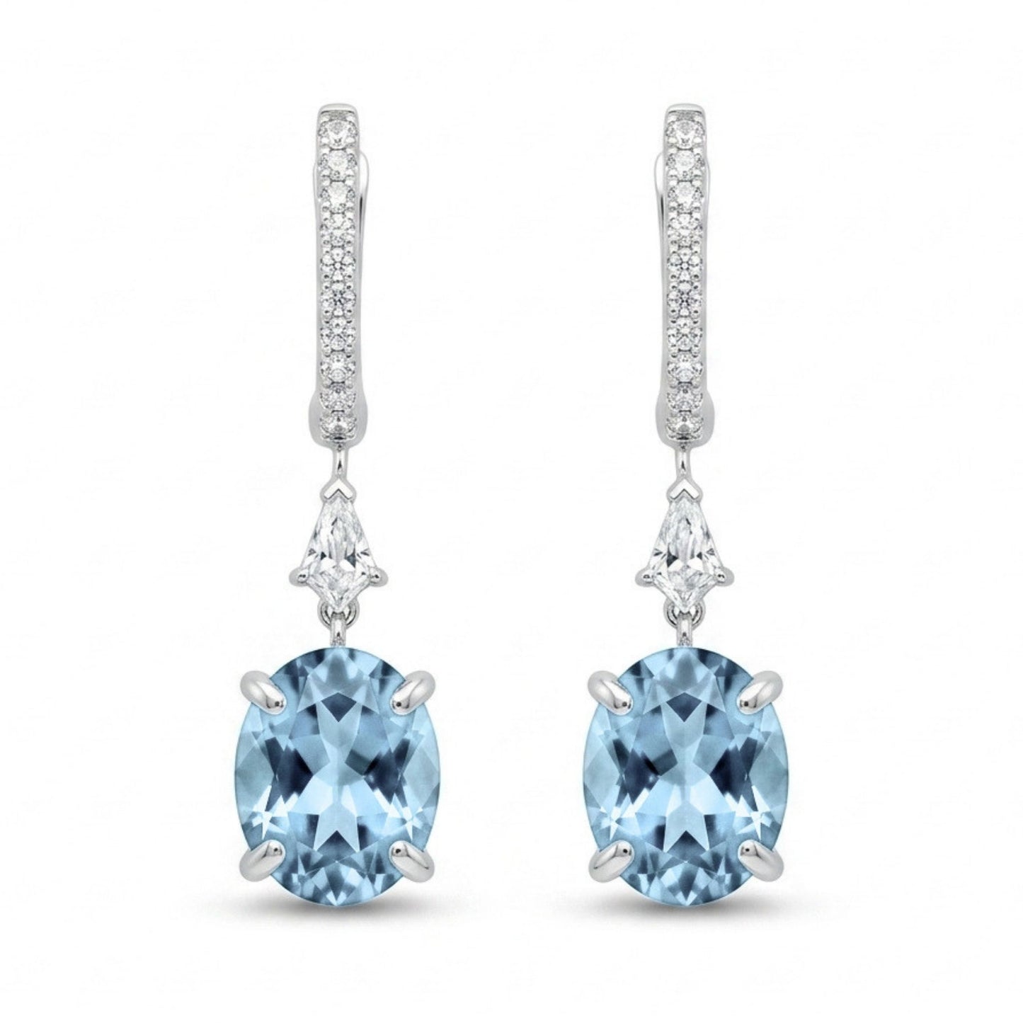 18K 3.24cttw Oval Santa Maria Aquamarine 0.48cttw White Diamonds Drop Earrings