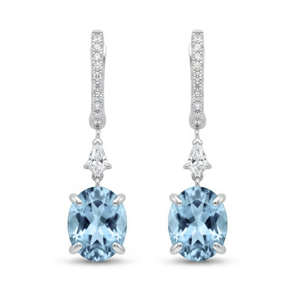 18K 3.24cttw Oval Santa Maria Aquamarine 0.48cttw White Diamonds Drop Earrings