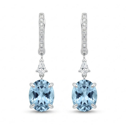 18K 3.24cttw Oval Santa Maria Aquamarine 0.48cttw White Diamonds Drop Earrings