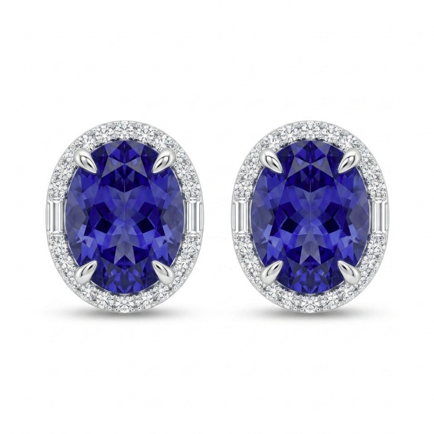18K 6.42cttw Oval Blue Wing Tanzanite 0.61cttw White Diamonds Stud Earrings