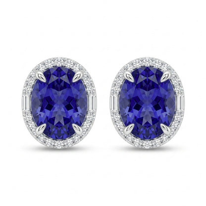 18K 6.42cttw Oval Blue Wing Tanzanite 0.61cttw White Diamonds Stud Earrings