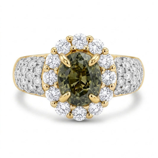 14K 1.68ct Oval Alexandrite 1.01cttw VS White Diamonds Ring GIA #2524968444