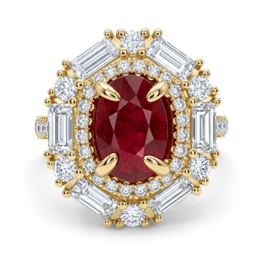 18K 2.02ct Oval Burma Ruby 1.46cttw White Diamonds Ring GRS #2023-071533