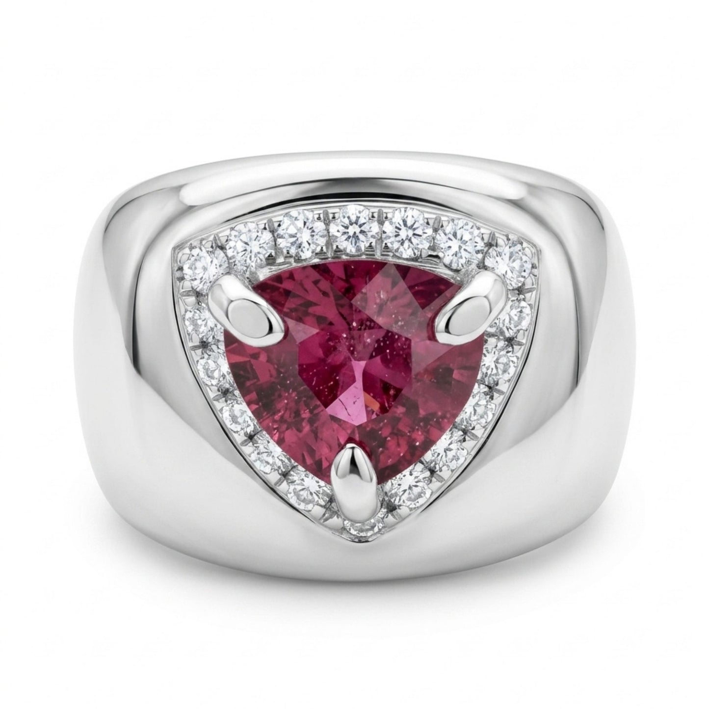 14K 2.42ct Trilliant Unheated Pink Sapphire 0.38cttw White Diamonds Ring