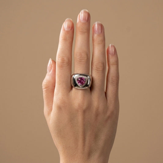 14K 2.42ct Trilliant Unheated Pink Sapphire 0.38cttw White Diamonds Ring