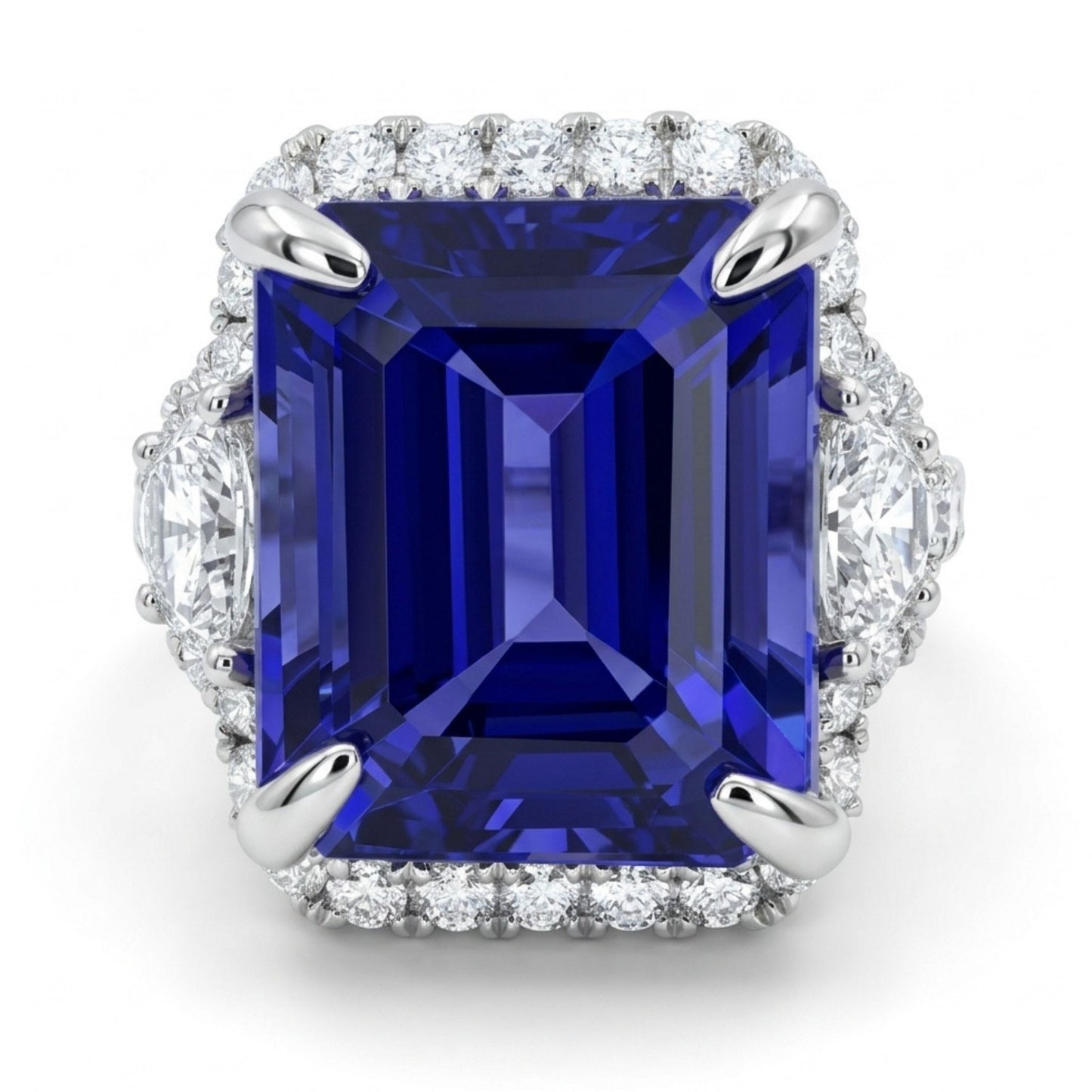 18K 10.16ct Emerald Cut Blue Wing Tanzanite 1.22cttw White Diamonds Ring