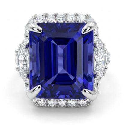 18K 10.16ct Emerald Cut Blue Wing Tanzanite 1.22cttw White Diamonds Ring