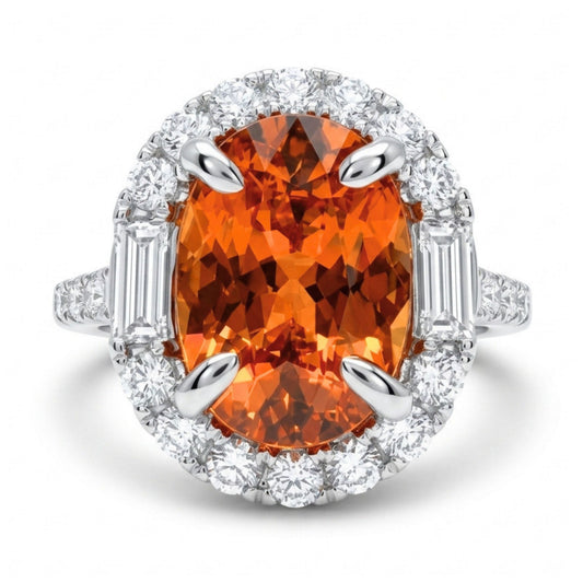 18K 3.51ct Oval Mandarin Garnet 0.92cttw White Diamonds Ring