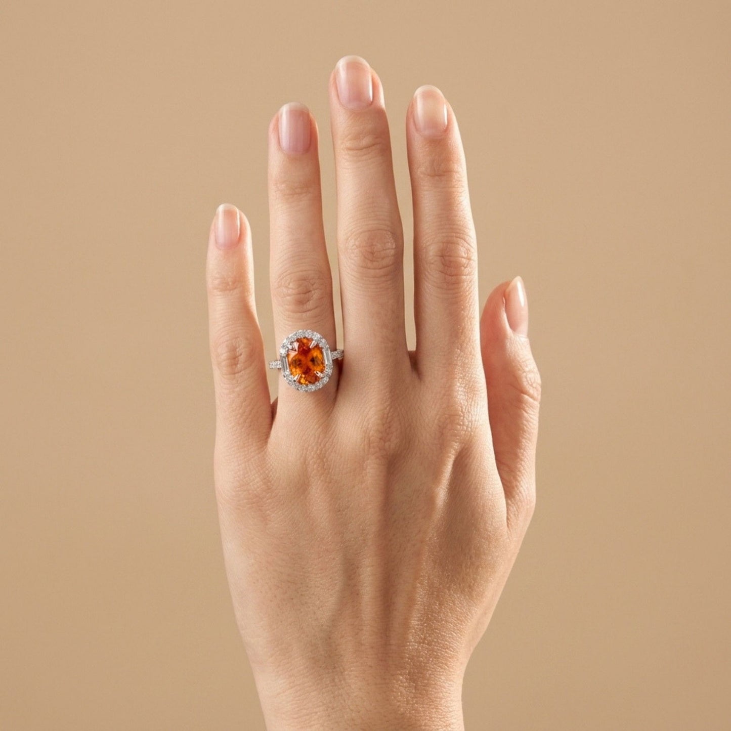 18K 3.51ct Oval Mandarin Garnet 0.92cttw White Diamonds Ring