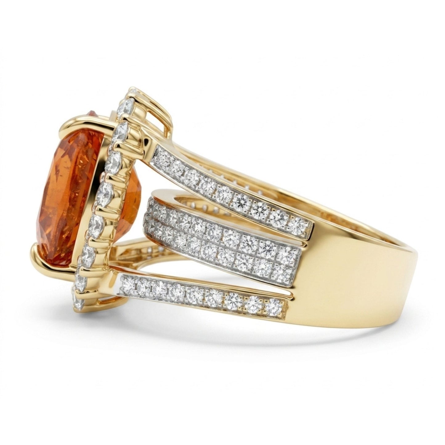 14K 6.59ct Oval Mandarin Garnet 1.11cttw VS White Diamonds Ring
