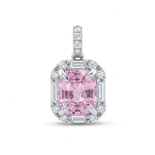 18K 2.06ct Cushion Unheated Pink Sapphire 0.41cttw White Diamonds Pendant