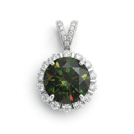 18K 4.37ct Round Color Change Sphene 0.62cttw White Diamonds Pendant