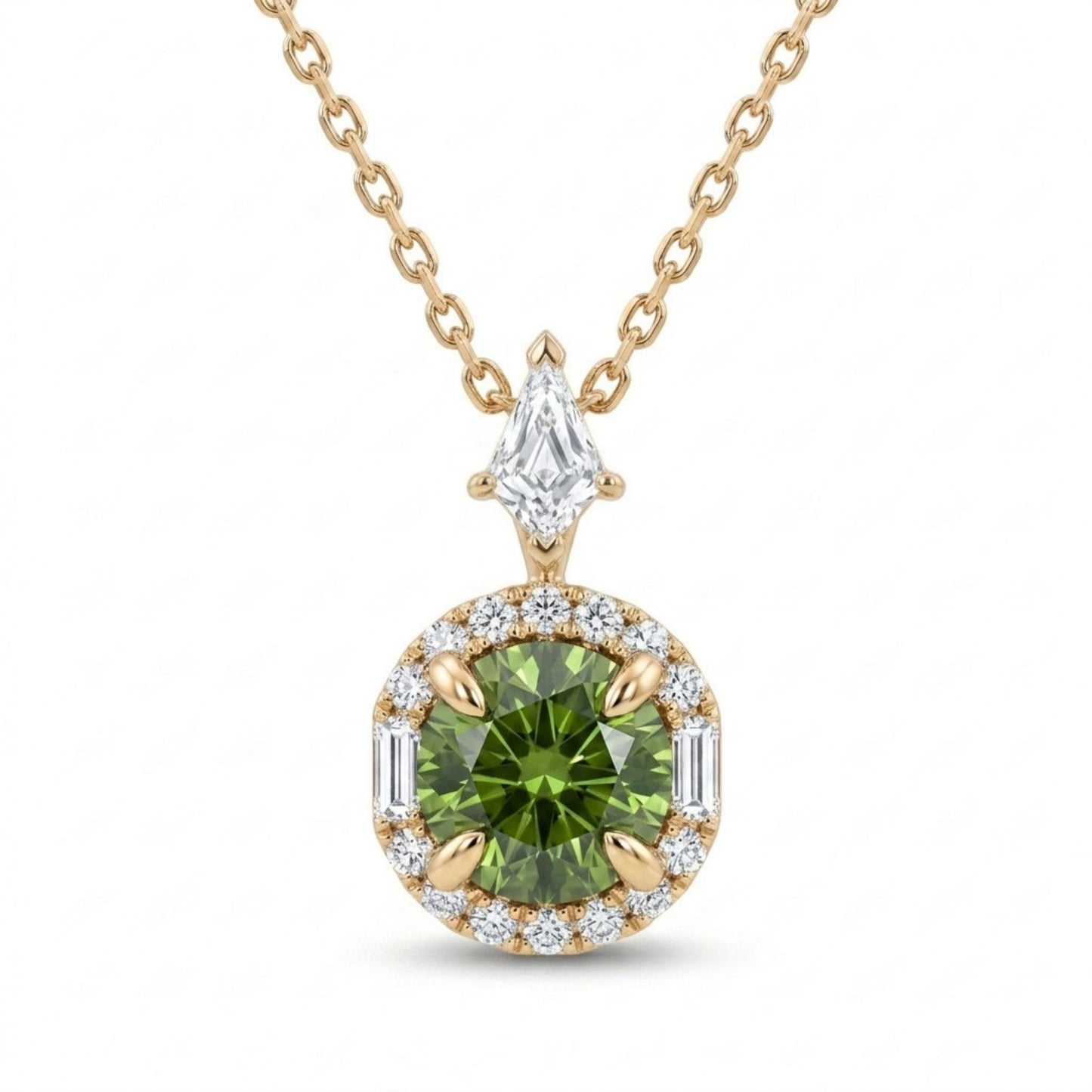 18K 1.01ct Round Russian Demantoid 0.48cttw VS White Diamonds Necklace