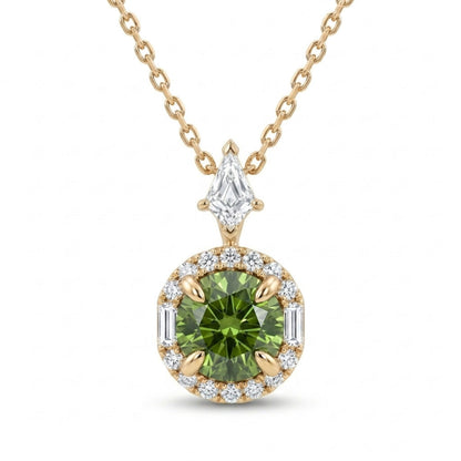 18K 1.01ct Round Russian Demantoid 0.48cttw VS White Diamonds Necklace