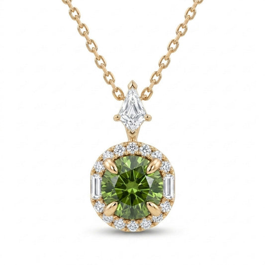 18K 1.01ct Round Russian Demantoid 0.48cttw VS White Diamonds Necklace