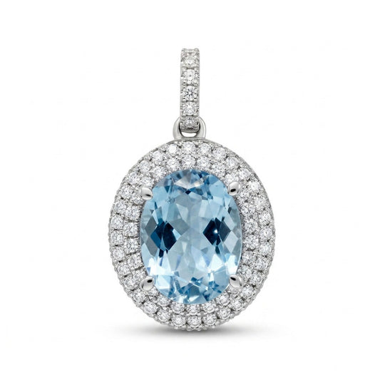 18K 2.39ct Oval Santa Maria Aquamarine 0.58cttw White Diamonds Pendant