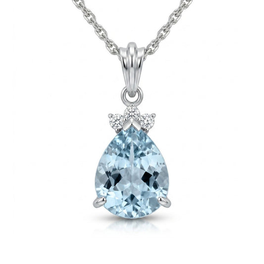 Platinum 3.40ct Pear Shape Santa Maria Aquamarine 0.09cttw White Diamonds Necklace