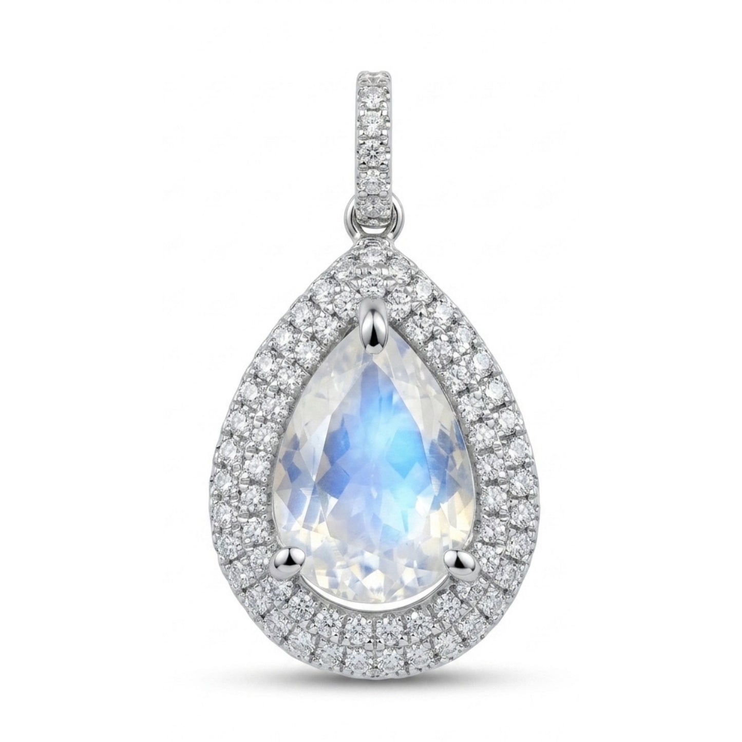 18K 3.28ct Pear Shape Moonstone 0.62cttw White Diamonds Pendant