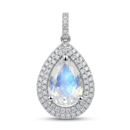 18K 3.28ct Pear Shape Moonstone 0.62cttw White Diamonds Pendant