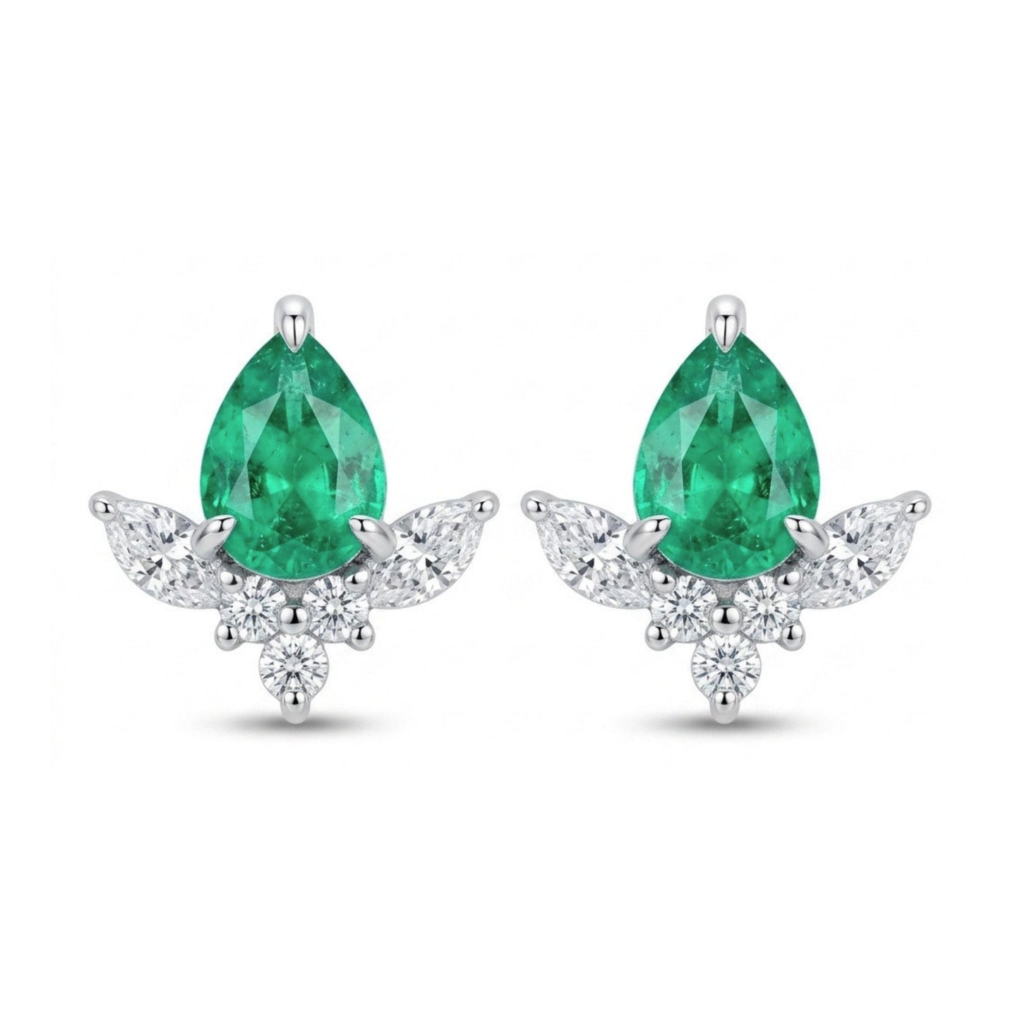 14K 0.54cttw Pear Shape Colombian Emerald 0.32cttw VS White Diamonds Stud Earrings