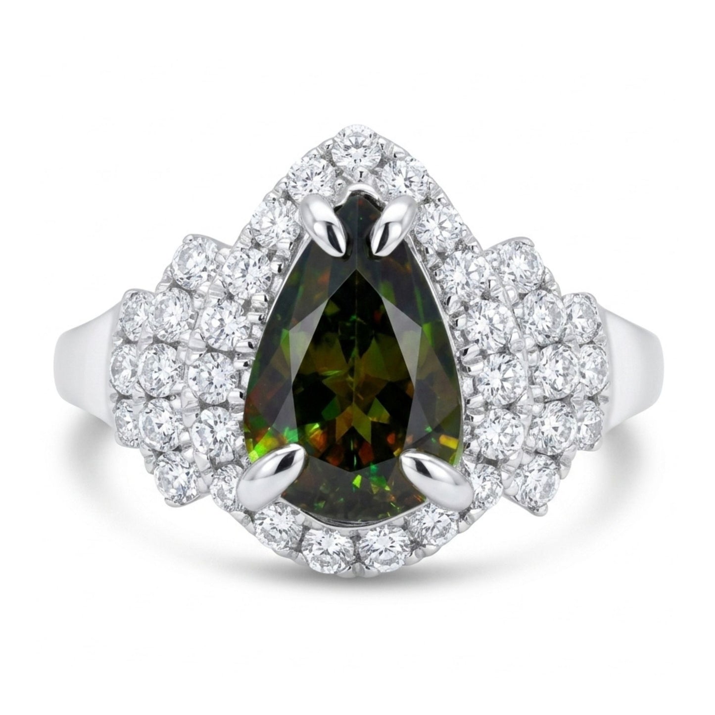 14K 1.61ct Pear Shape Color Change Sphene 0.38cttw VS White Diamonds Ring
