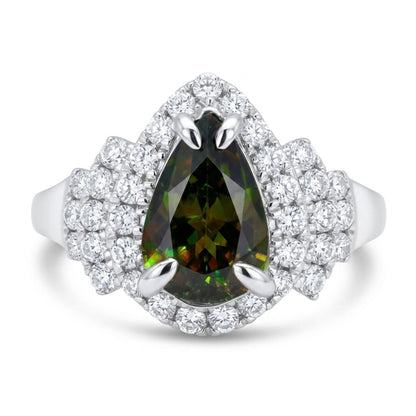 14K 1.61ct Pear Shape Color Change Sphene 0.38cttw VS White Diamonds Ring