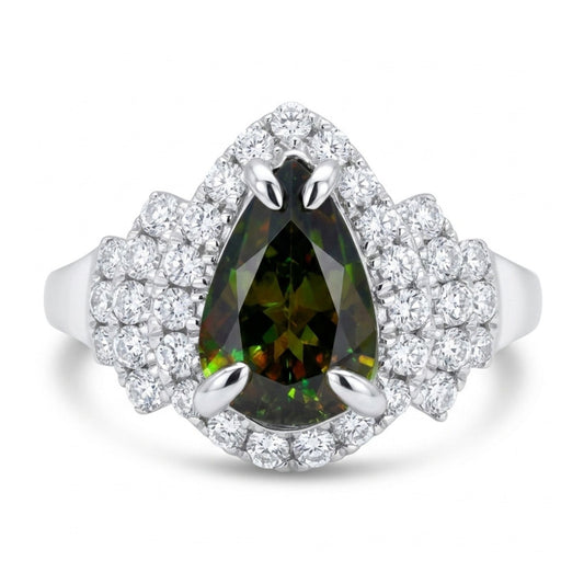 14K 1.61ct Pear Shape Color Change Sphene 0.38cttw VS White Diamonds Ring