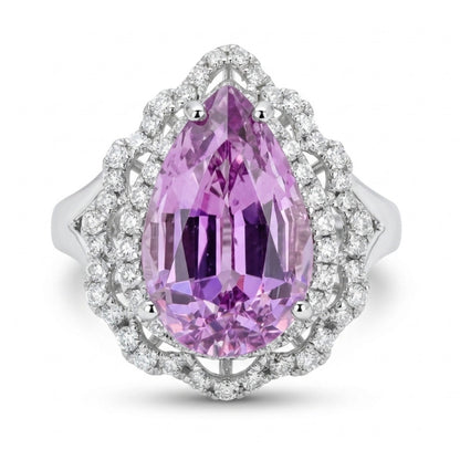 14K 4.08ct Pear Shape Kunzite 0.50cttw VS White Diamonds Ring