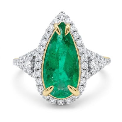 14K 1.86ct Pear Shape Colombian Emerald 0.50cttw VS White Diamonds Ring