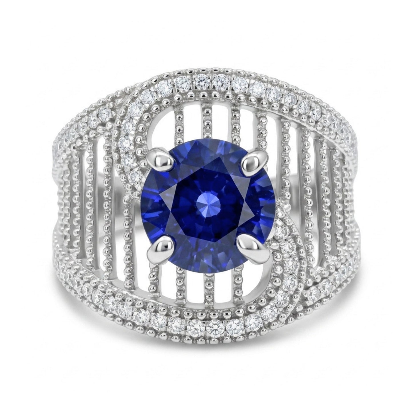 14K 1.52ct Round Cornflower Blue Sapphire 0.28cttw VS White Diamonds Ring