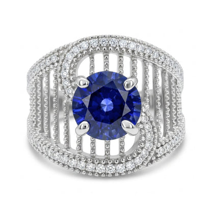 14K 1.52ct Round Cornflower Blue Sapphire 0.28cttw VS White Diamonds Ring