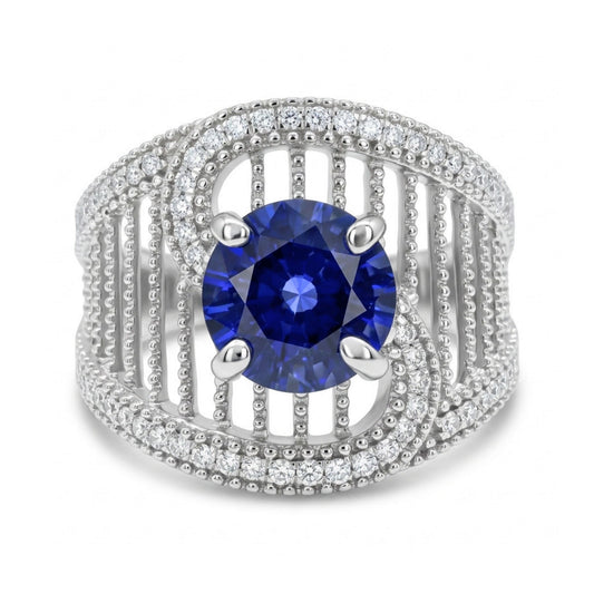 14K 1.52ct Round Cornflower Blue Sapphire 0.28cttw VS White Diamonds Ring