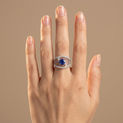 14K 1.52ct Round Cornflower Blue Sapphire 0.28cttw VS White Diamonds Ring