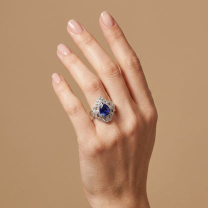 14K 2.39ct Pear Shape Blue Sapphire 0.45cttw VS White Diamonds Ring