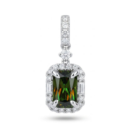 18K 1.26ct Radiant Cut Color Change Sphene 0.24cttw White Diamonds Pendant
