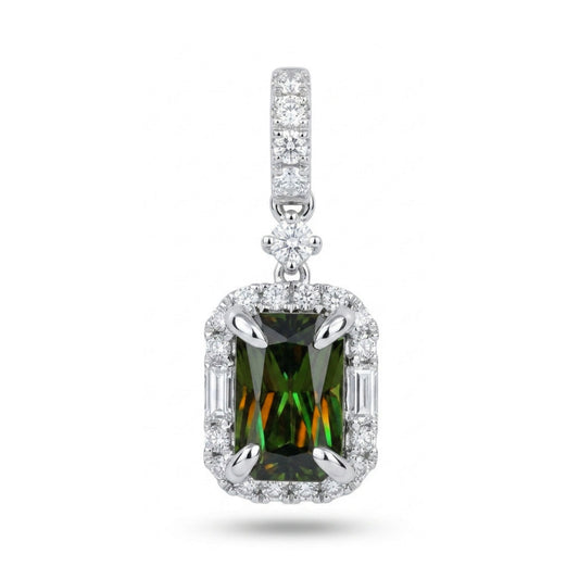 18K 1.26ct Radiant Cut Color Change Sphene 0.24cttw White Diamonds Pendant