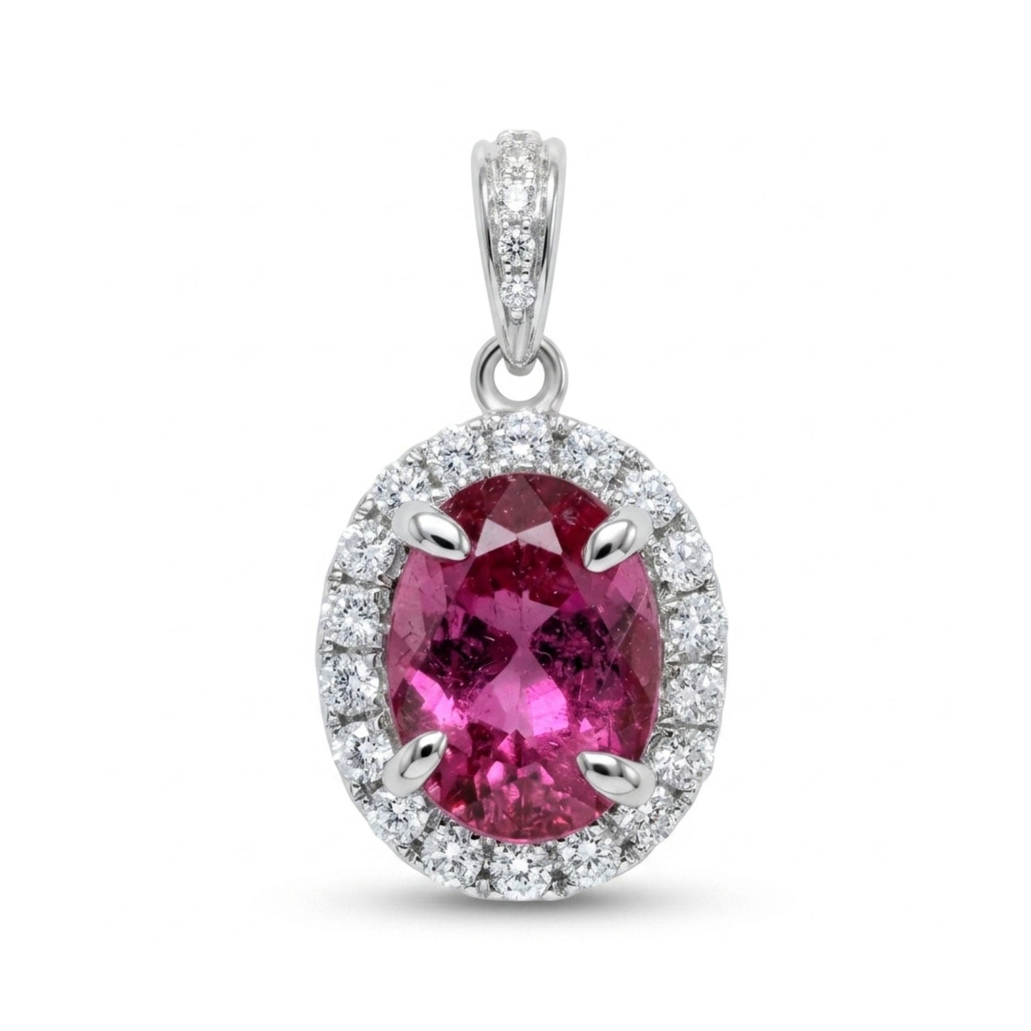 14K 1.84ct Oval Copper Bearing Tourmaline 0.37cttw VS White Diamonds Pendant