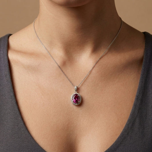 14K 1.84ct Oval Copper Bearing Tourmaline 0.37cttw VS White Diamonds Pendant