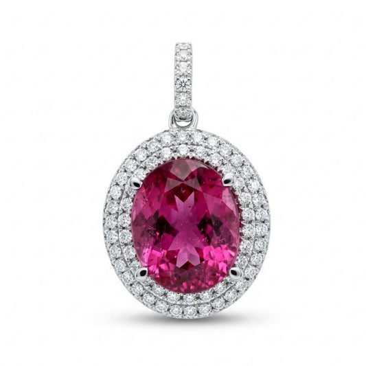 18K 3.91ct Oval Copper Bearing Tourmaline 0.61cttw White Diamonds Pendant